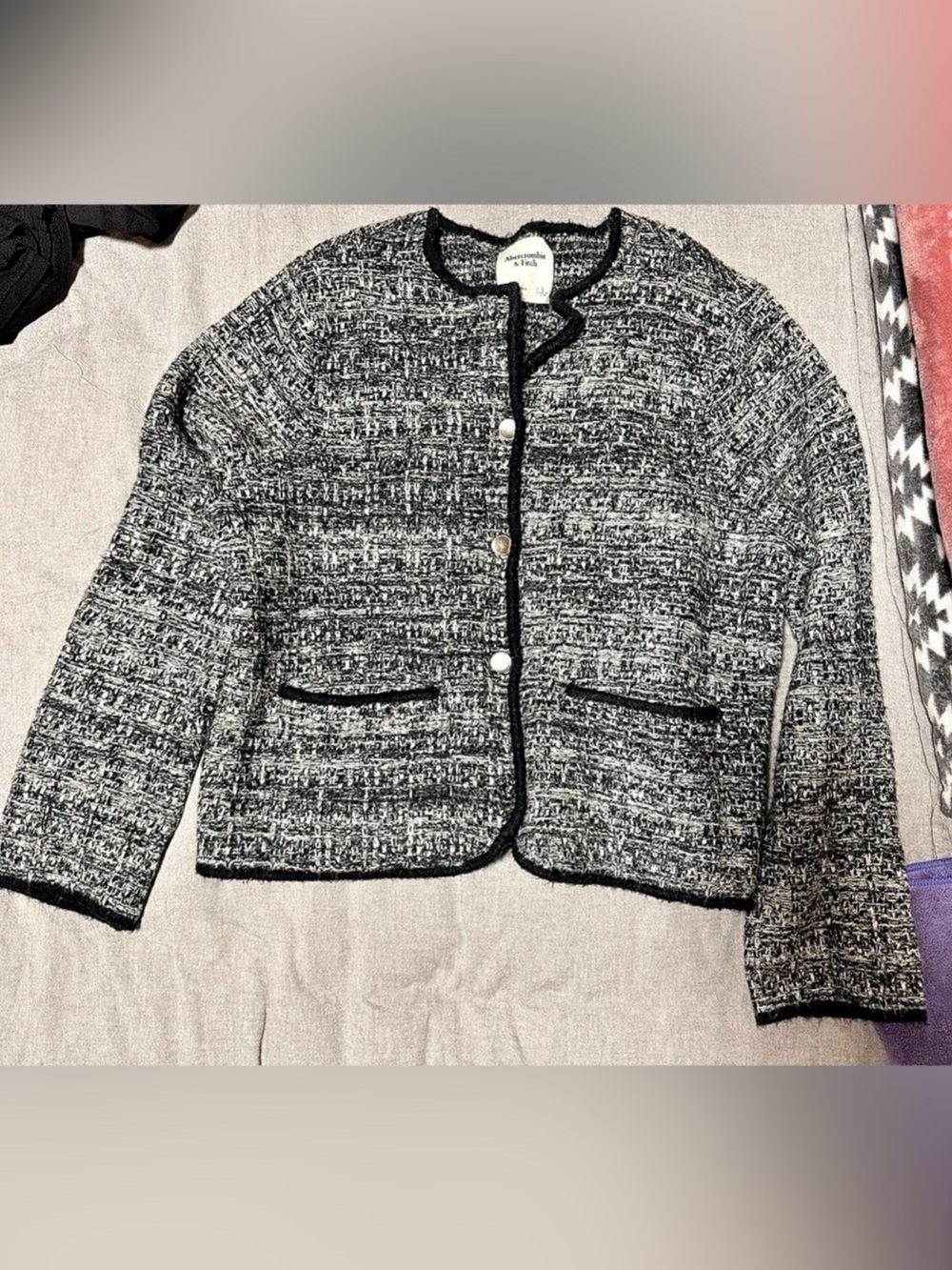 Abercrombie & Fitch Tweed-Style Jacket in Gray & Black Size Large Like New
